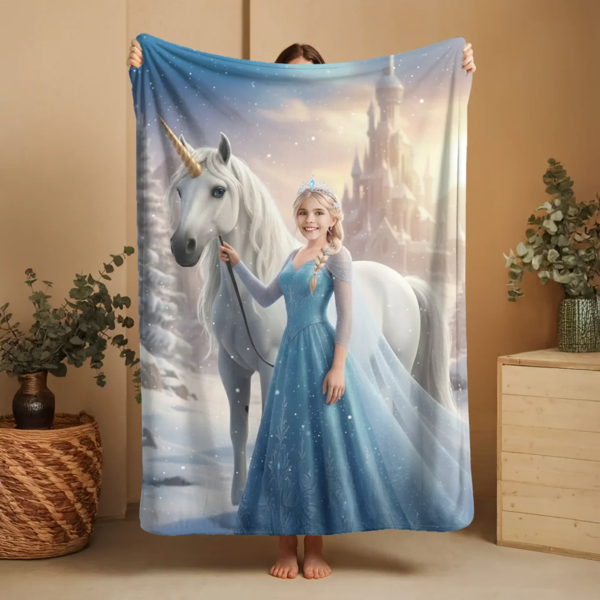 Personalized Blanket – Ice Queen Princess With White Horse - Image 7