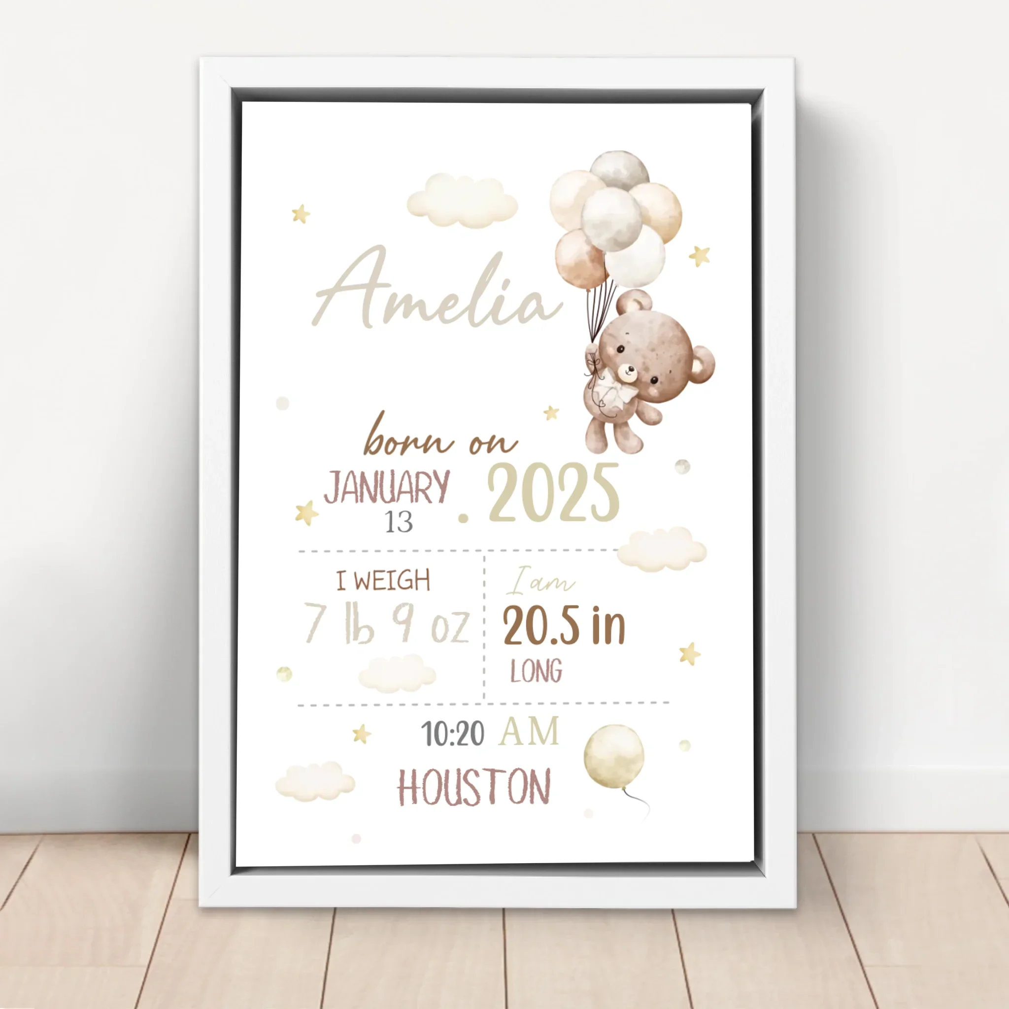 Personalized Canvas – Baby Birth Teddy Bear Announcement - Image 6