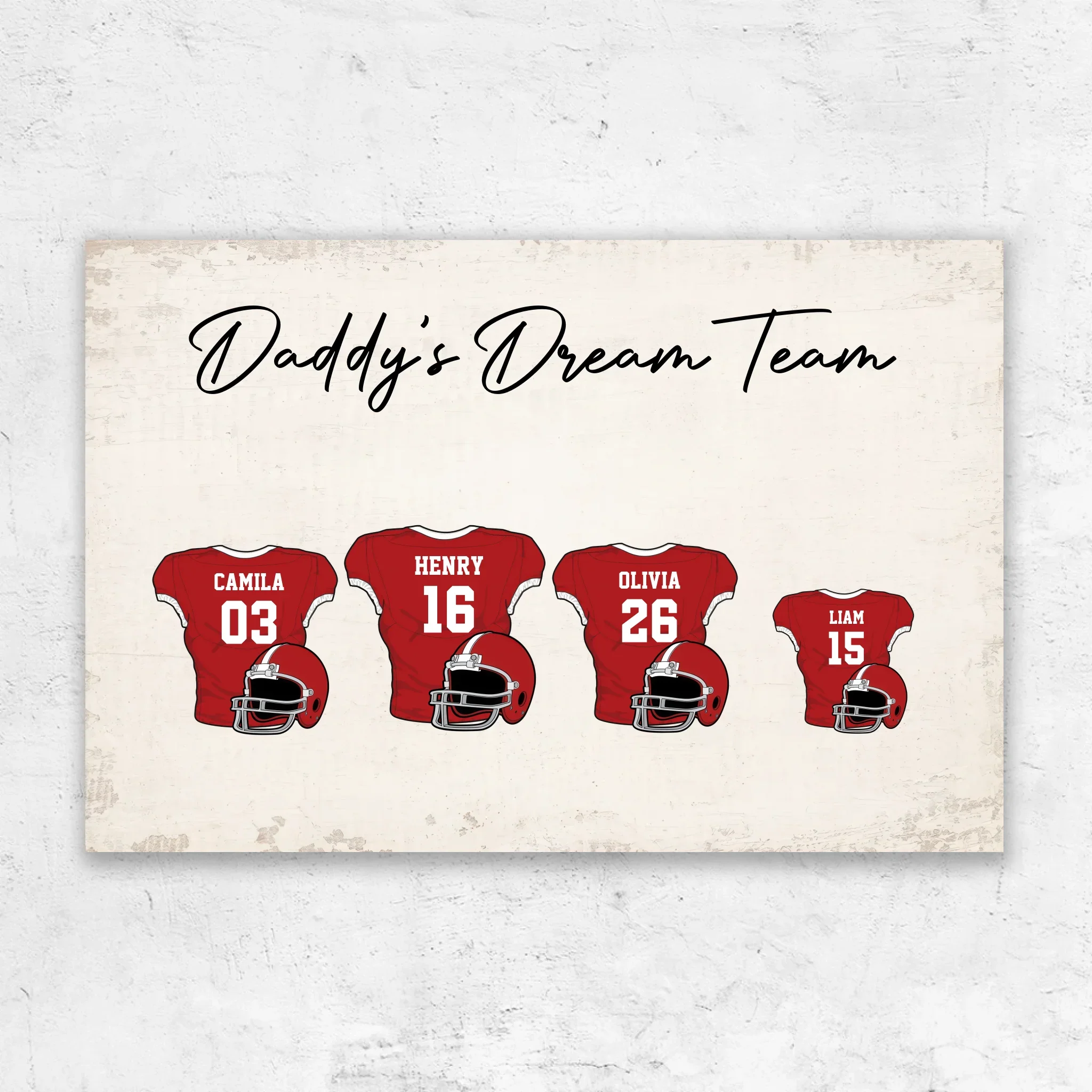 Personalized canvas “Dad's football team with customizable jerseys”
