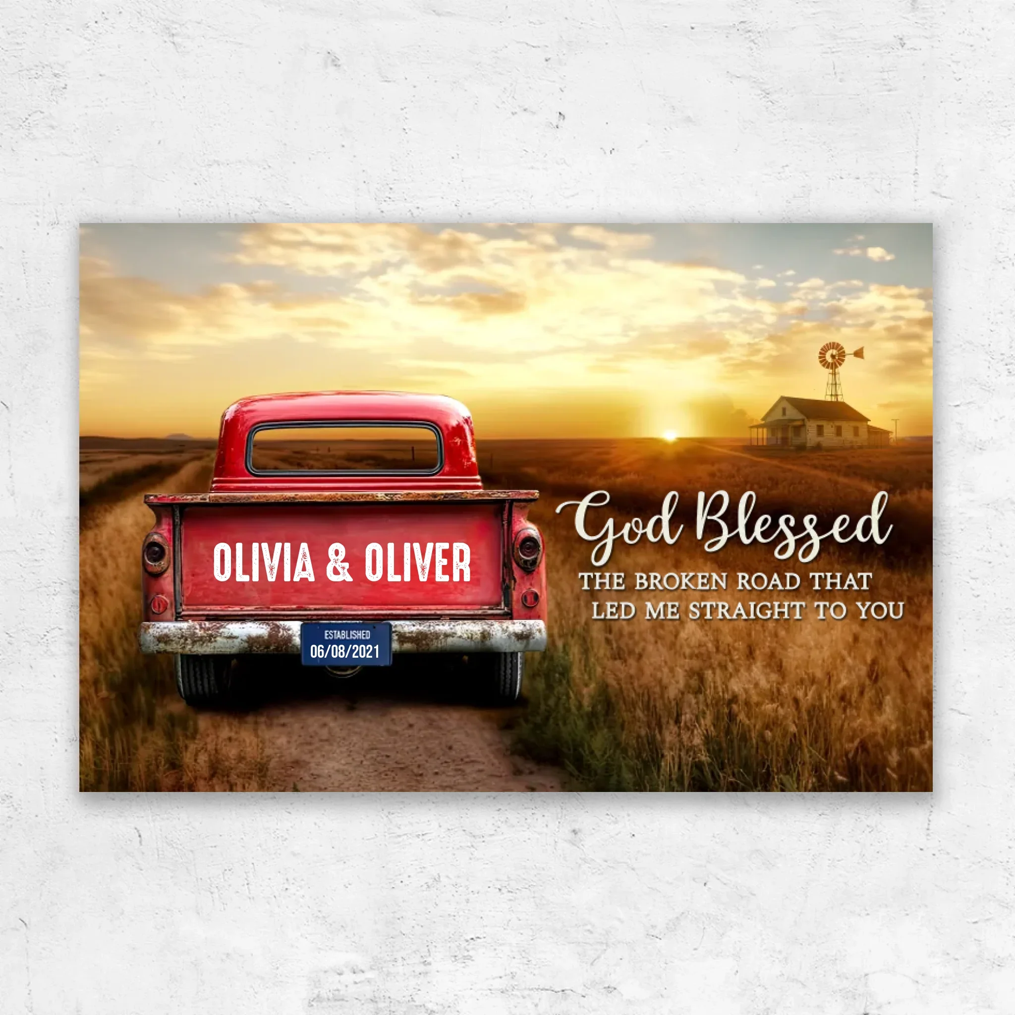 Personalized Canvas “God blessed the broken road”