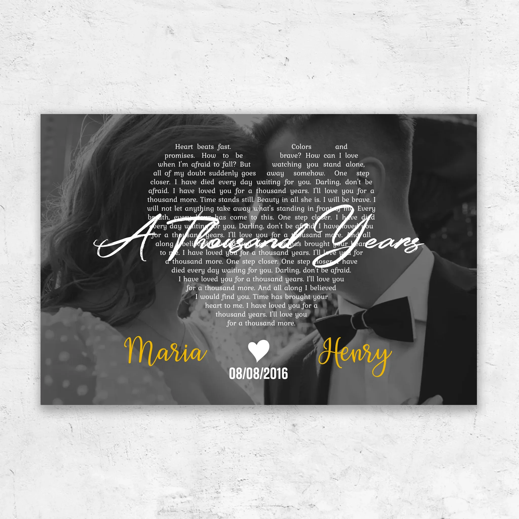 Personalized Canvas – Heart-Shaped B&W Song Lyrics
