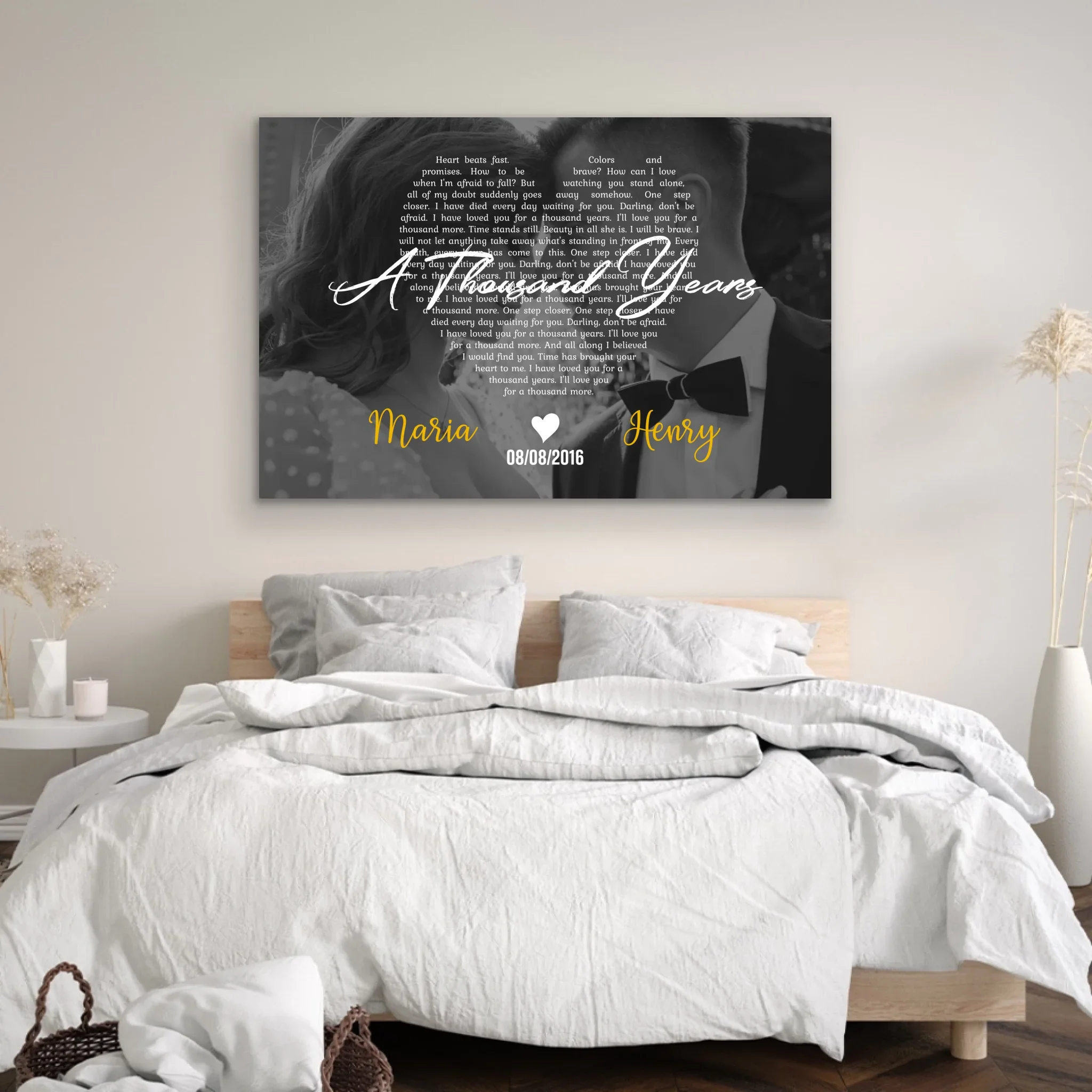 Personalized Canvas – Heart-Shaped B&W Song Lyrics - Image 3