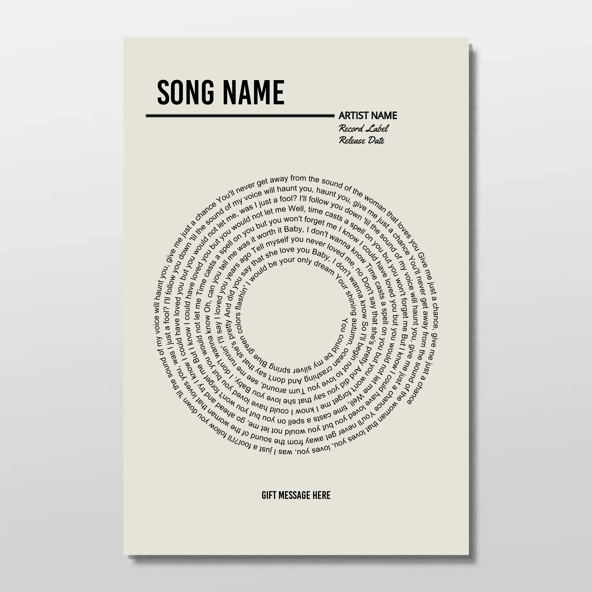 Personalized Poster – Custom Vinyl Lyrics Print