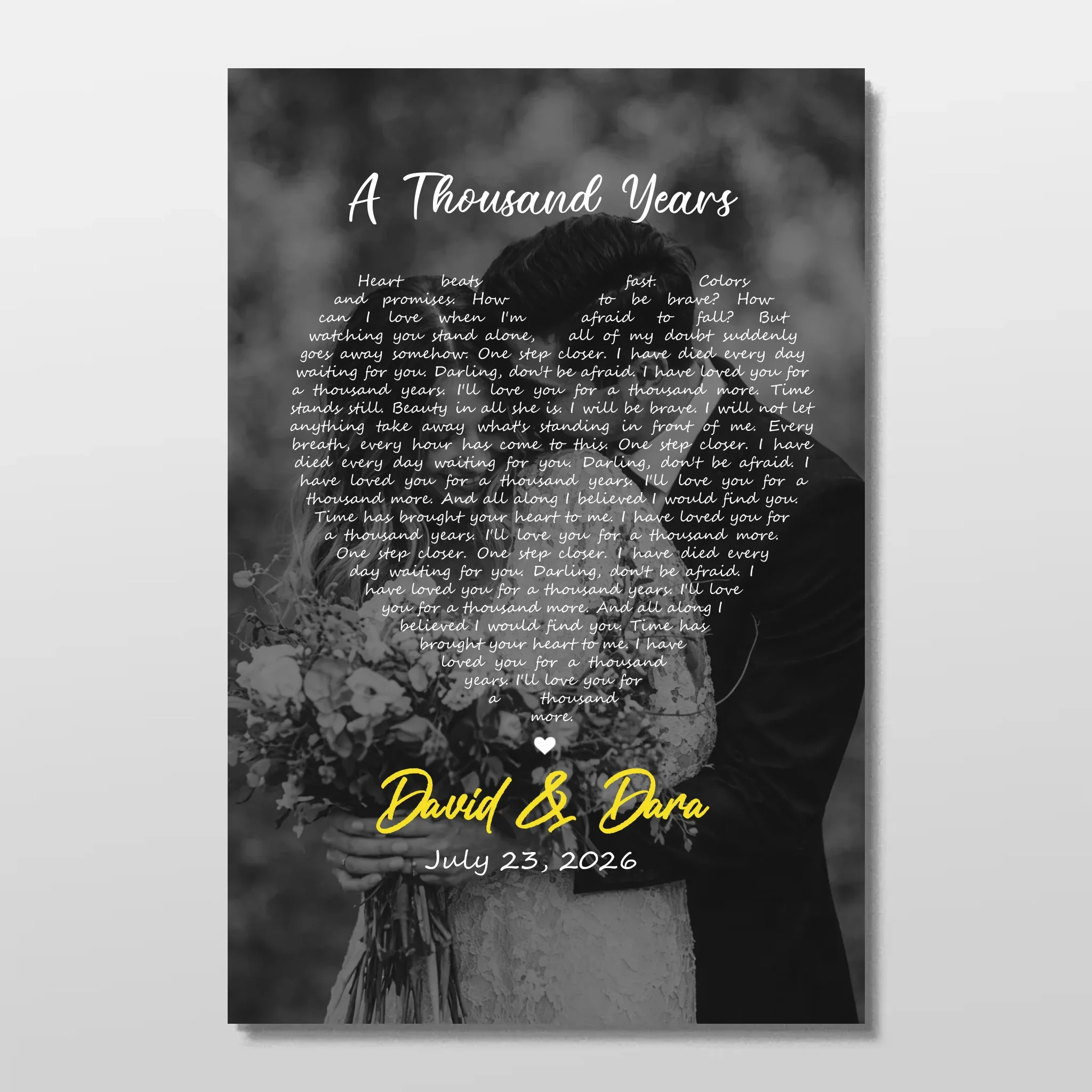 Personalized Poster – Heart-Shaped B&W Song Lyrics-Vertical