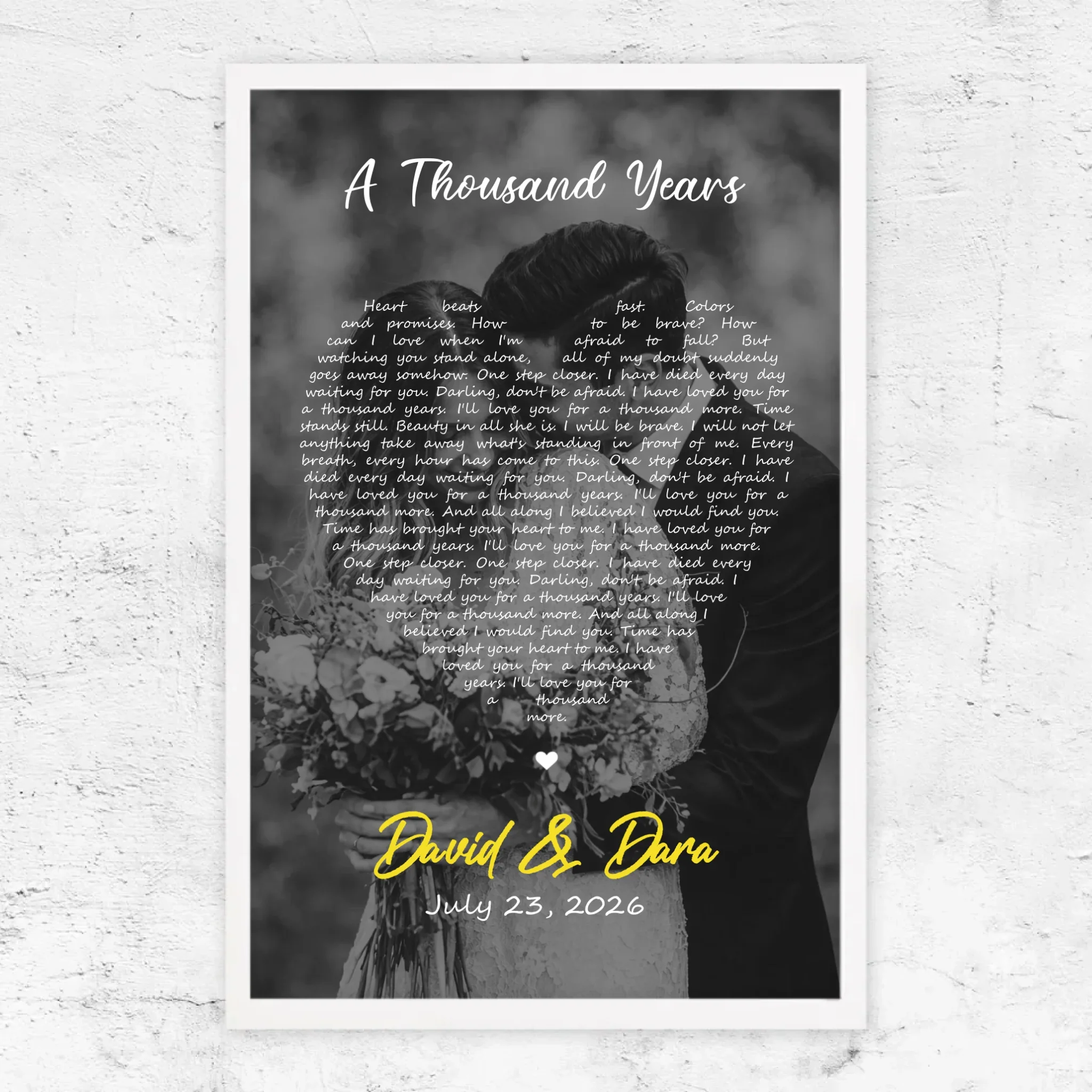 Personalized Poster – Heart-Shaped B&W Song Lyrics-Vertical - Image 10