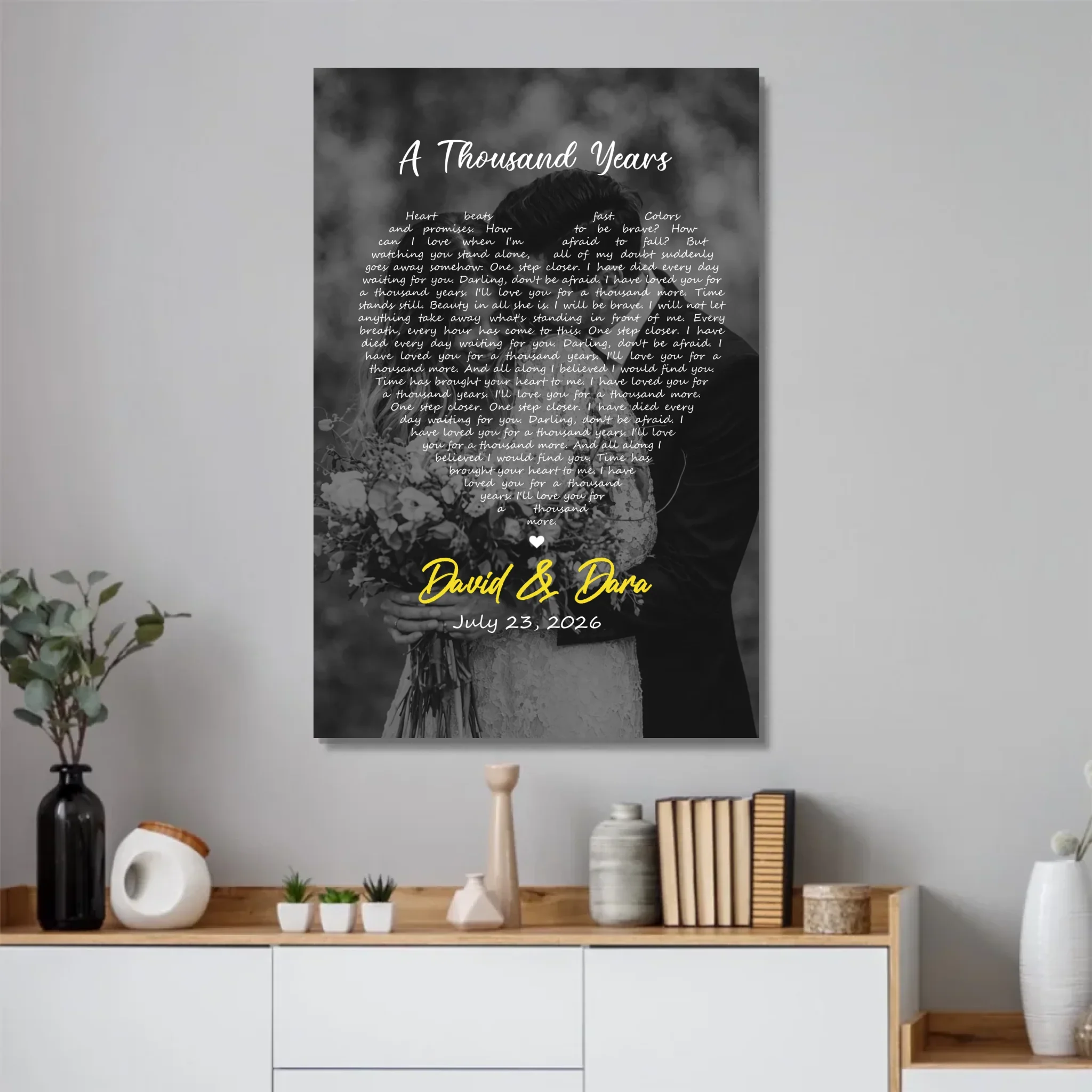 Personalized Poster – Heart-Shaped B&W Song Lyrics-Vertical - Image 2