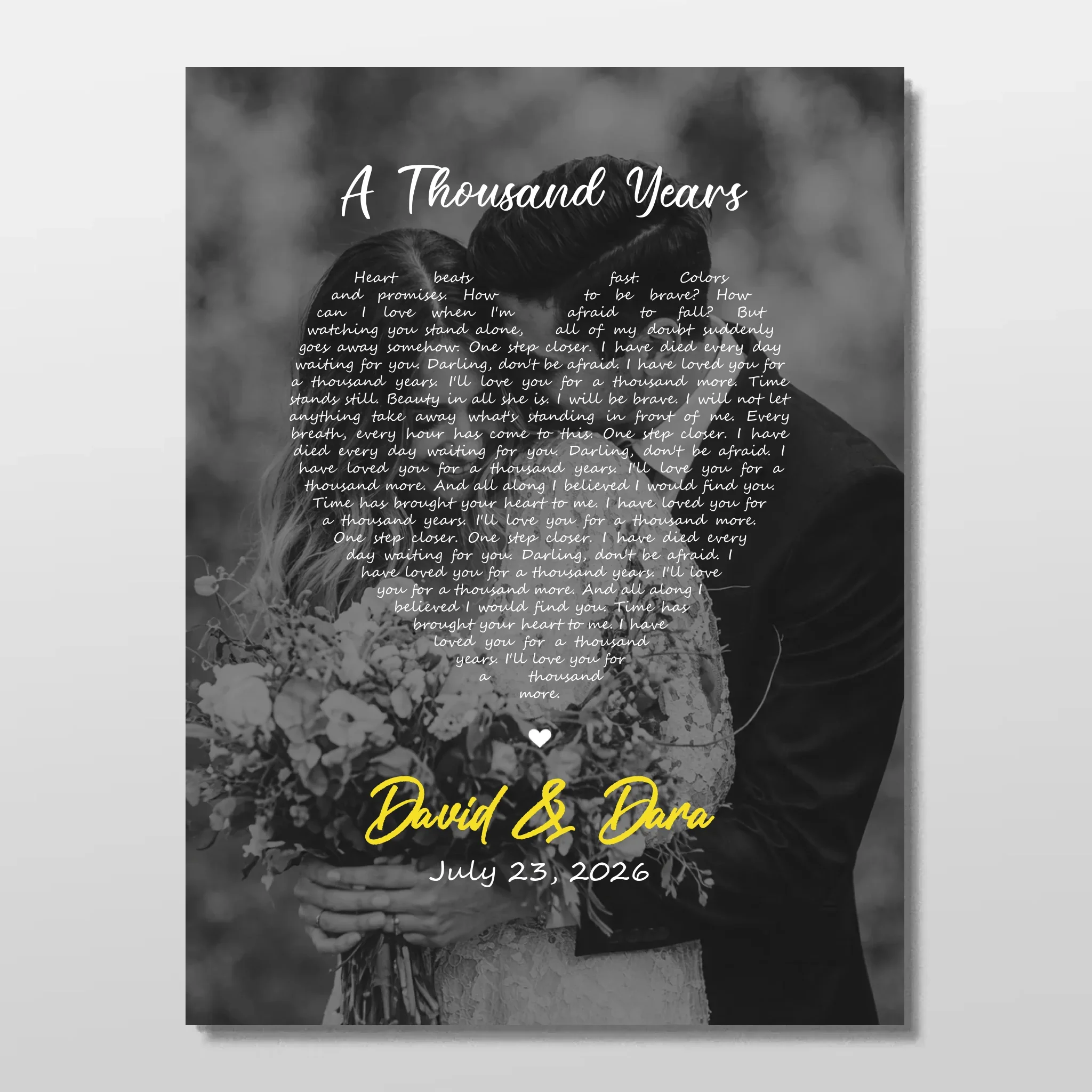 Personalized Poster – Heart-Shaped B&W Song Lyrics-Vertical - Image 3