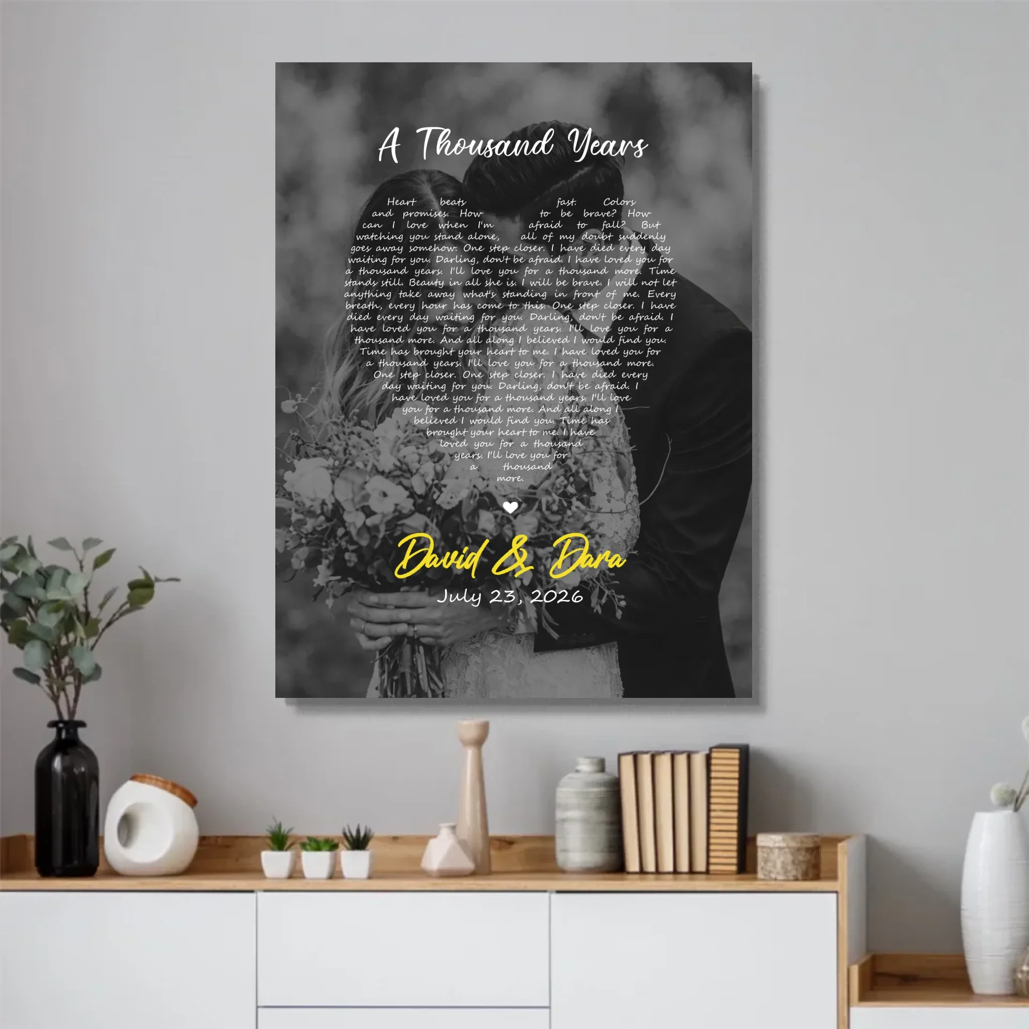 Personalized Poster – Heart-Shaped B&W Song Lyrics-Vertical - Image 4