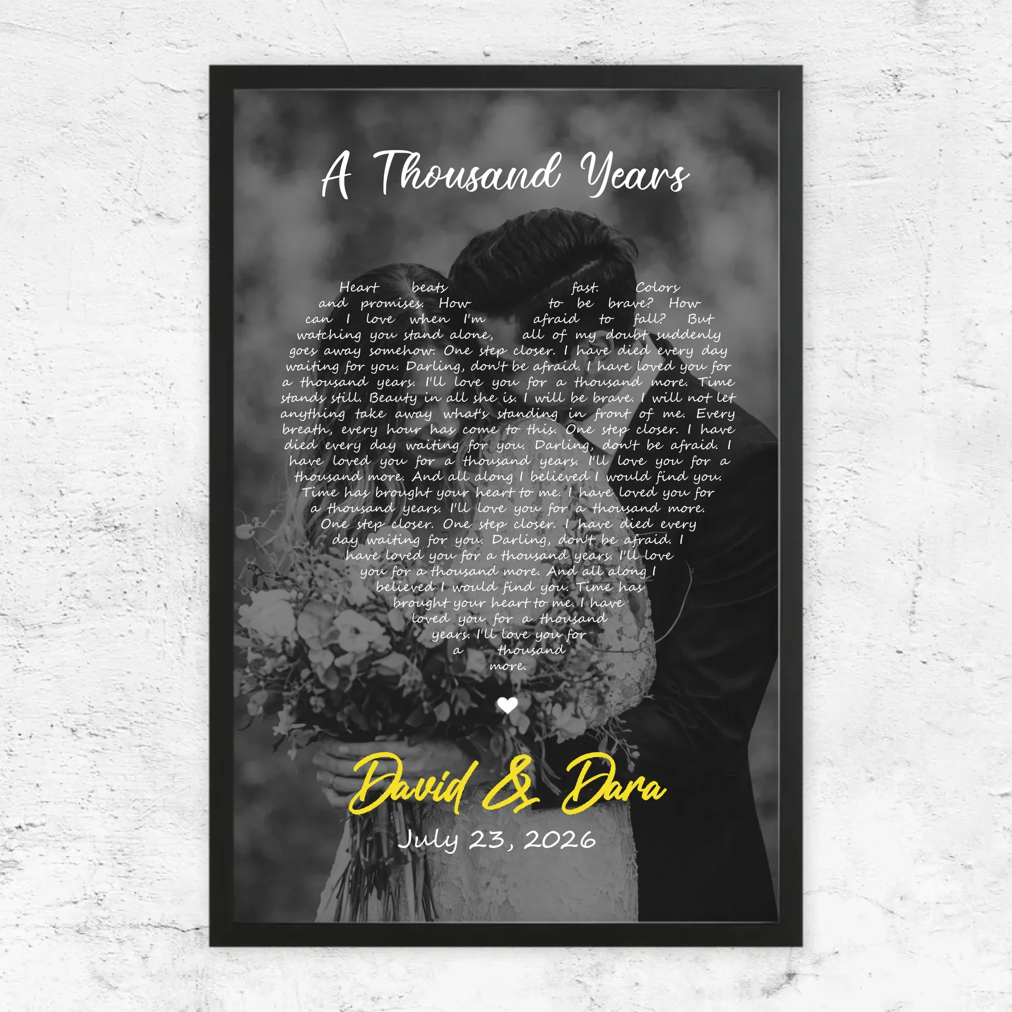 Personalized Poster – Heart-Shaped B&W Song Lyrics-Vertical - Image 6