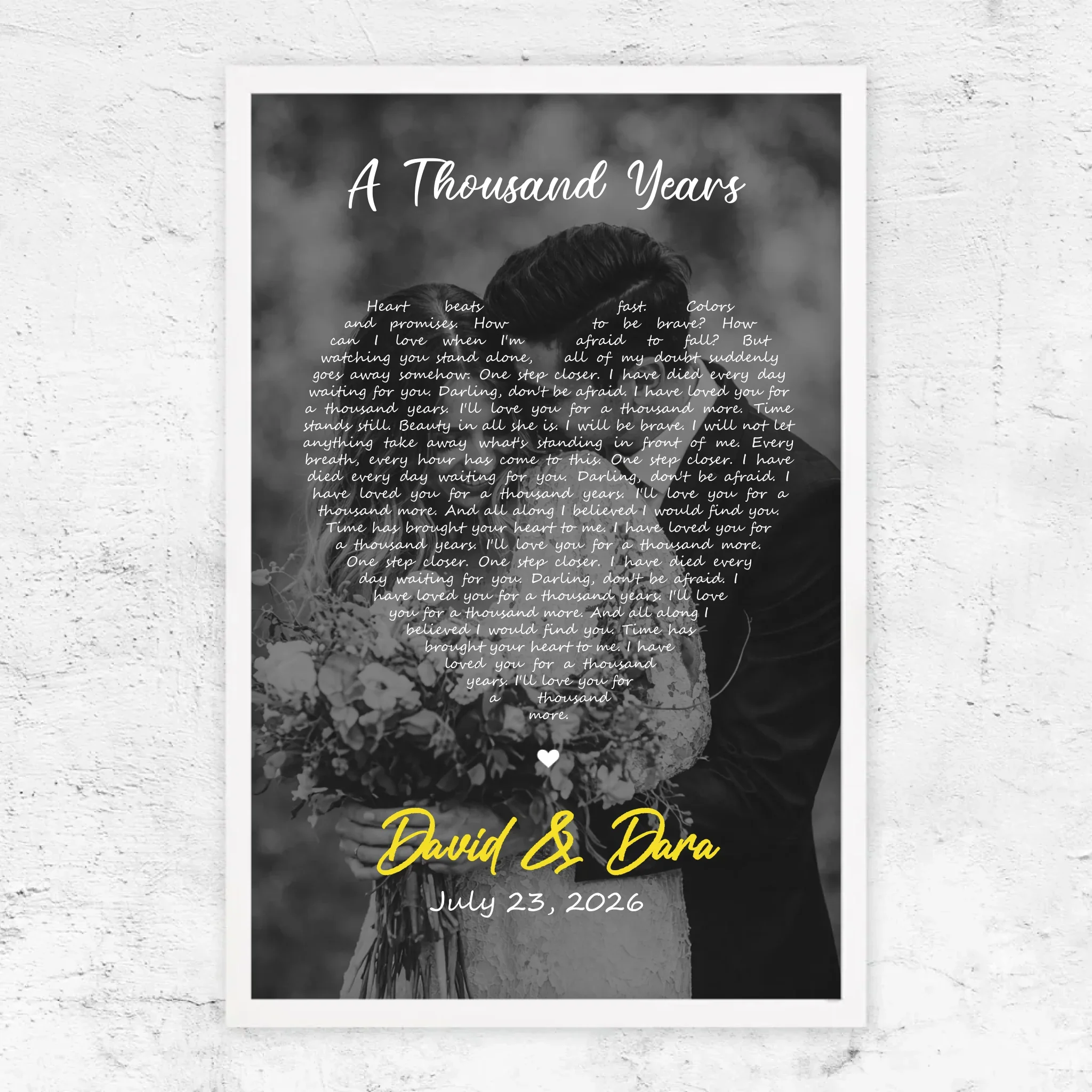 Personalized Poster – Heart-Shaped B&W Song Lyrics-Vertical - Image 9