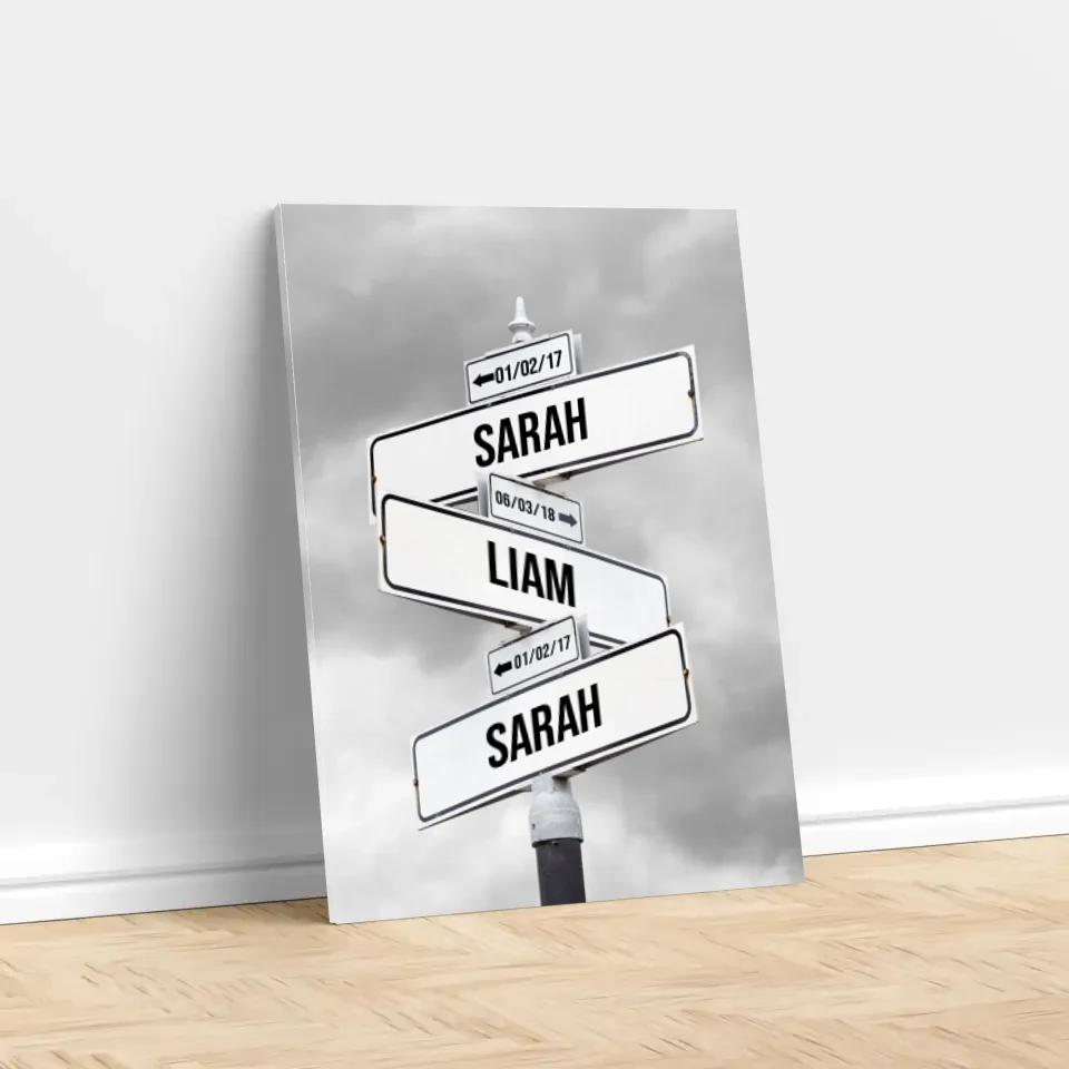 Personalized Canvas "Retro Street Sign with date of birth of children" - Image 3